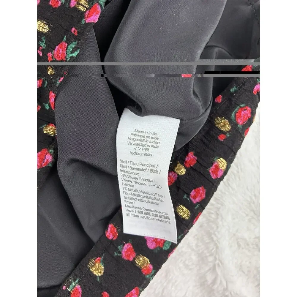 J.Crew Women’s Small Black Floral Metallic Gold Ruffle Sleeve Blouse Feminine
